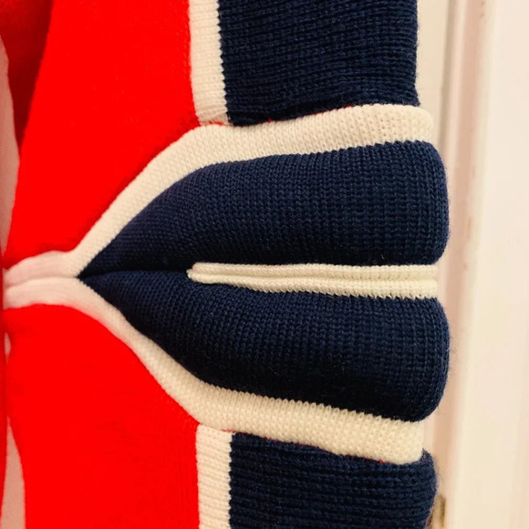 Vintage Meister Sweater Ski Acrylic Wool Blend Blue Navy Red 1/4 Zip Men MEDIUM - Picture 5 of 16